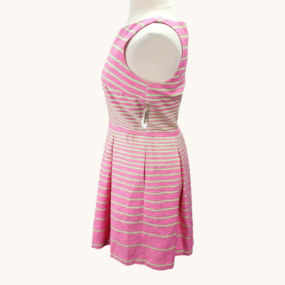 NWT Taylor Womens 14 Fit Flare Dress Pink Green Stripe Pleated Pocket Sleeveless - Picture 5 of 16